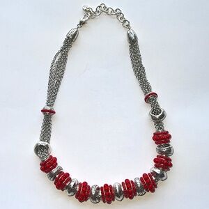 Brighton 8 inch silver necklace with red and silver beads